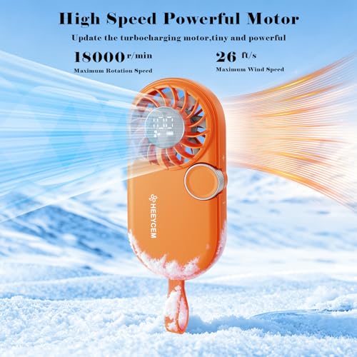 BelleRise Portable Mini Handheld Fan, RechargeablePersonal Battery Operated Mini Small Pocket Fan with 5Speeds, Digital Display,for Outdoor,Travel,2026 SummerGifts for Girl & Women (Orange) — view 4