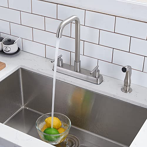 Hotis Kitchen Faucet With Sprayer, Brushed Nickel 3 Or 4 Hole Kitchen Faucet, Stainless Steel Kitchen Faucets For Sink 3 Hole, High Arc 360 Swivel 2 Handle Kitchen Sink Faucet #TOP1