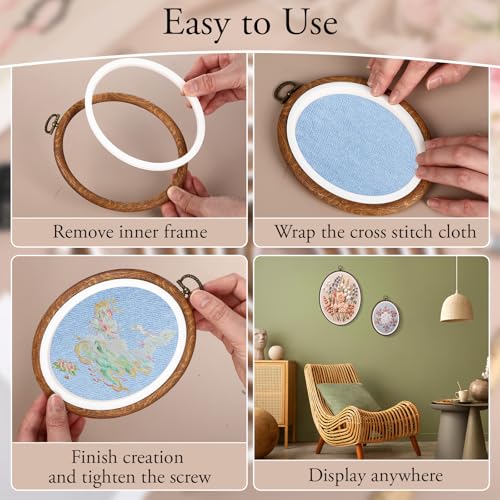 Image of Suncalla 7 Pcs Oval Embroidery Hoop Set Faux Wood with Hanging Loop