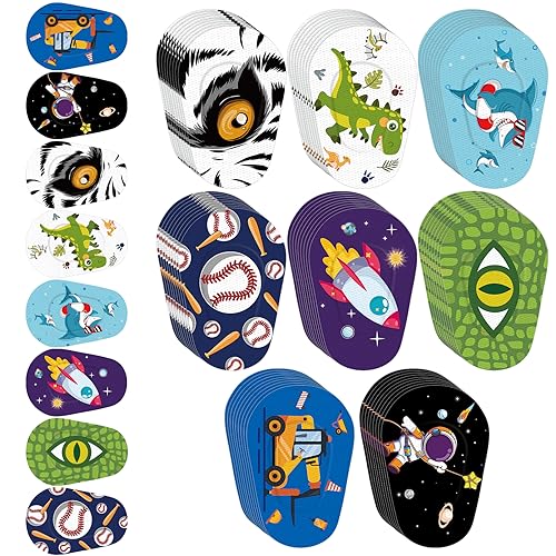 Siifert 48 Pcs Latex Free Adhesive Eye Patches for Kids Latex Free Disposable Cute Adhesive Bandages for Amblyopia Light Blocking Lazy Eye Toddler Boys Girls, 8 Styles