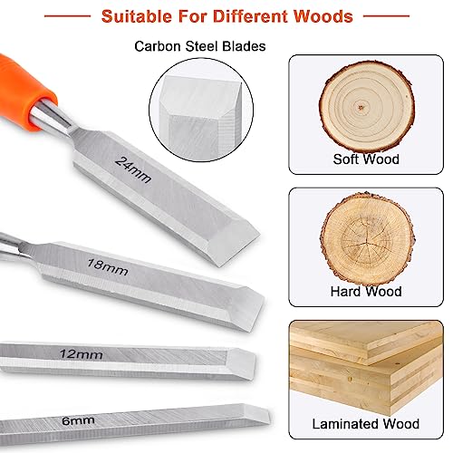 image for MECHEER 4 Piece Wood Chisel Sets Woodworking Tools Set, Wood Chisels f