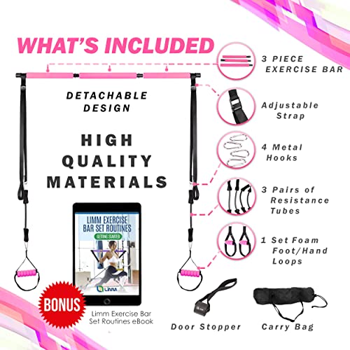 Limm Pilates Bar Kit With 6X Resistance Bands, 3-Section Pilates Bar With Adjustable Bands Workout Equipment For Legs,Hip,Waist And Arm, Muscle Toning, Stretching, Yoga #TOP1