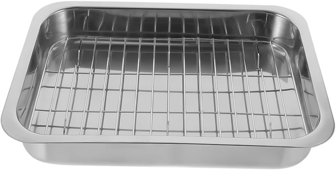 1set Stainless Steel Baking Tray Rack Rectangular Ovenware Dish for Baking Cakes Desserts and Snacks Easy to Clean Space-saving Design Dimensions