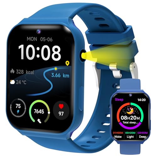 Reloj Inteligente Niño Deportivo, 1.8'HD Smartwatch Niños y Niñas con Podómetro, Monitor de Sueño, 18 Juegos, Linterna, Cámara, Despertador, IP68 Reloj Pulsera Actividad Niños Niñas Adolescente Regalo