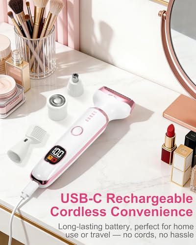 Image of Bikini Trimmer for Women Private Part 4-in-1 Women Body Trimmer with LED Display, Waterproof Trimmer for Lady, Rechargeable Cordless Painless Hair Remover for Face, Bikini, Underarms & Body