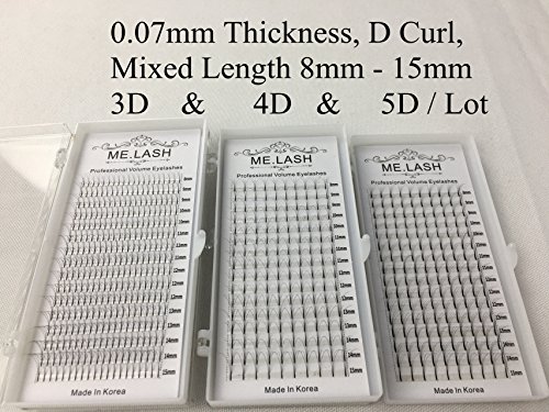 Preisvergleich Produktbild Natürliche Weiche Falsche Wimpernverlängerung 3D 4D 5D Premade Volume Lashes Extensions C Curl D Curl, Stärke 0.07mm 0.10mm Gemischte Länge:8mm bis 15mm für Wimpern Schwarz Sehr Weich (D Curl 0.07mm)