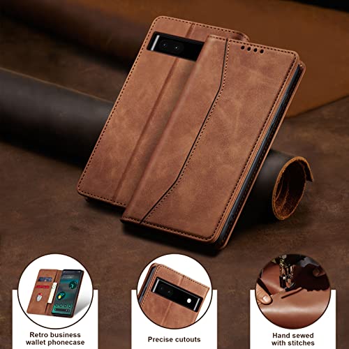 Image of Jasonyu Flip Wallet Case for Google Pixel 6A,Brown