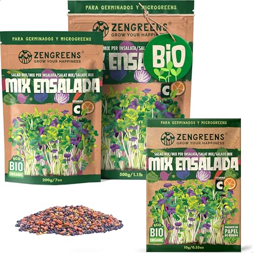ZenGreens® - Mezcla de semillas de Ensalada eco - Elija entre 10, 200g y 500g - Ensalada Mix de germinadas - Mezcla de germinadas para - microgreens