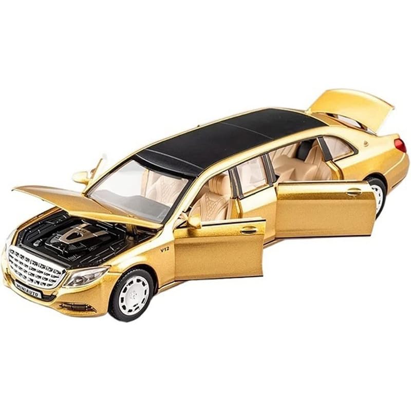 Image of Kids Model 1:24 Maybeach Die Cast Metal Car Pull Back Action Opening Doors with Realistic Engine Sound Lights Toy Car Gift for Boys - Multi