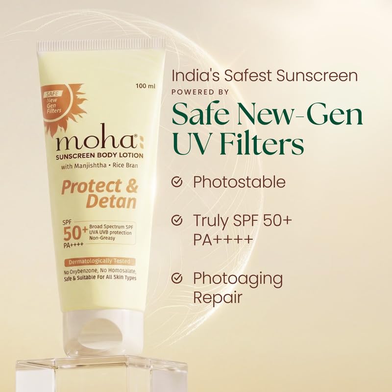Image of Moha Body Sunscreen SPF 50+ PA++++ 100ml Pack Of 1 | New-Gen Photostable UV Filters | Water & Sweat Resistant Sunscreen Lotion | Broad Spectrum Sunblock | Tan Protection | Lightweight Non-Sticky.