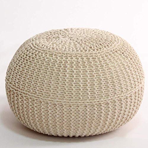 Pouf Ottoman Salon Beige : Table Basse Ronde et Repose-Pieds en Bois