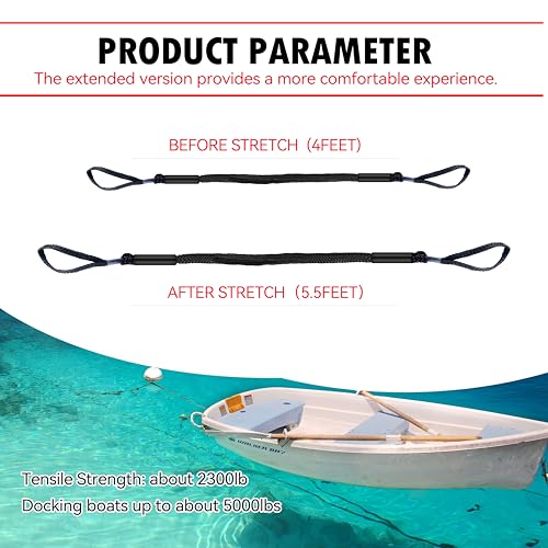 Bungee Dock Lines with Loops for Boats – Lightweight Elastic Pontoon, Deck Boat, Jet Ski, PWC, Kayak, Small to Medium Vessel Mooring Ropes & Spring Lines for Quick Docking (2, Black, 4 Feet) - image 8