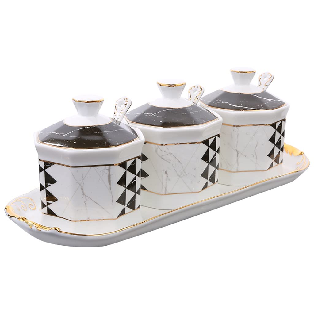 TBLOTYD Condiment Can Modern Ceramic Seasoning Jar Set Seasoning Box Oil Pot Salt Shaker Pattern Kitchen seasoning Box Storage Bottle Set
