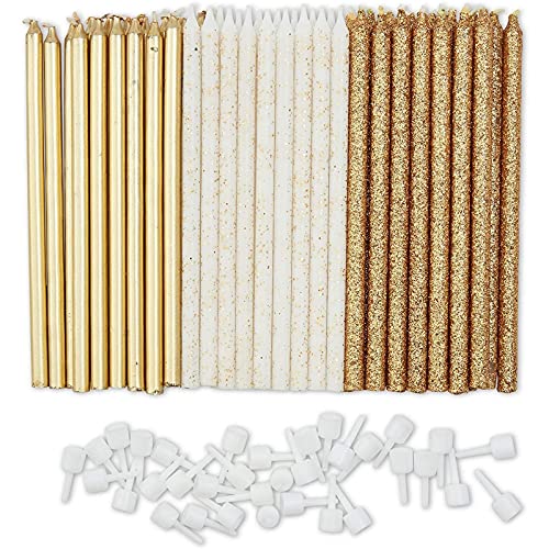 Metallic Glitter Long Thin Birthday Cake Candles In Holders (5 In., 48 Pack) #TOP2