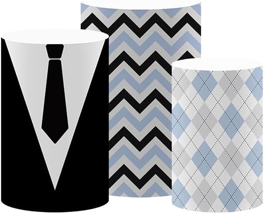 Cylinder Covers Set of 3 Pieces Black Stripes Bow Tie Pedestal Plinth Stand Covers Boys Baby Shower Birthday Party Tablecloth Decorations (Set of 3,BOS6)