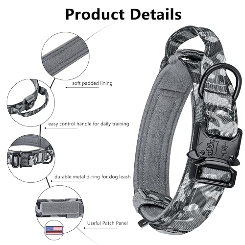 Image of DAGANXI Tactical Dog Collar, Adjustable Military Training Collar Nylon Pet Collar with Control Handle and Heavy Metal Buckle for Medium Large Dogs, with Patches and Case
