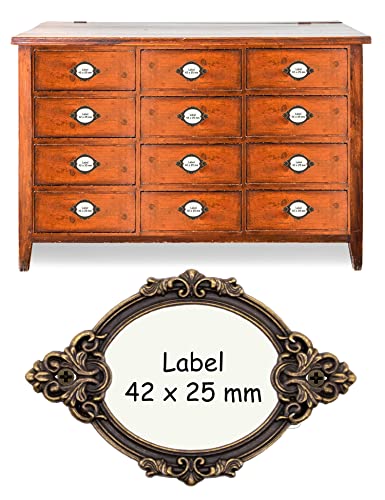 FUXXER - Labels Window Frame Brass Bronze Antique Baroque Design, for Pharmacy Cabinets, Index File Drawers, Boxes, 67 x 44 mm, Bronze, Set of 10 - Image 4