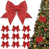 10 Stück Rot Weihnachtsschleifen, Glitzer Weihnachtsbaum Schleifen, Weihnachtsbaumschmuck Bogen Schleife für Weihnachtsbaum Deko, Geschenkverpackung, Hochzeitsdekoration und Festliche Partys