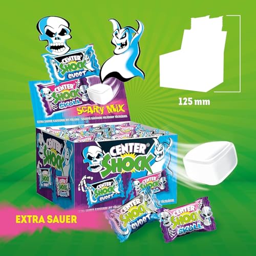 5. Bild von Center Shock Scary Mix, Box mit 100 Kaugummis, extra-sauer mit verschiedenen Sorten, geeignet für Geburtstag, Pinata, Candy-Bar & Schultüte, Weihnachten & Halloween, 400g