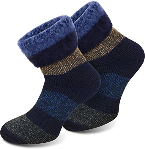 Polar Husky® 3 Paar Thermosocken Socken. Super Flauschige warme - Skisocken Farbe Extrem/Hot/Blau-Block gestreift Größe 47-50