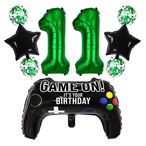 Liitata Jeu vidéo 11e anniversaire décoration garçon garçon anniversaire fête chiffre 11 ballon aluminium vert grande manette jeu ballon étoilé ballon pour enfants garçons anniversaire thème Cover