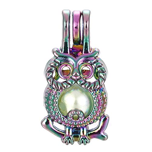 10pcs Rainbow Color Owl Pearl Cage Beads Cage Locket Pendant DIY Jewelry Making Accessories-for Oyster Pearls, Essential Oil Diffuser, Fun Gifts (Owl)