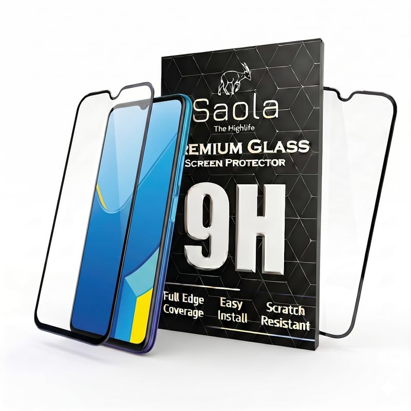 Image of Saola Hd+ Oleophobic Tempered Glass Screen Protector For Vivo Y20 Smartphone (Pack Of 2) With Free Installation Kit. Full Screen Coverage - 6.51 Inch