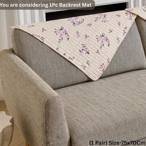 Image of HOMETHREADS Anti-Skid Sofa Protector Mat: Premium Printed Cotton Slipcover with Strong PVC Non-Slip Backing, (Beige Purple, 1Pc Backrest | 70x75cm)
