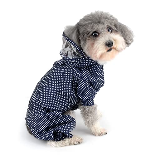 Zunea Waterproof Dog Raincoats with Hood for Small Dogs Puppy Rain Coat with Harness Hole Adjustable Rain Jacket Slicker Poncho with Legs Polka Dot Lightweight Pet Raining Jumpsuit Blue M - Image 2