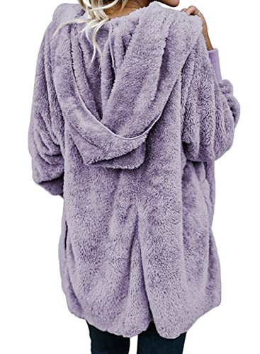Image of Dokotoo Womens 2025 Winter Long Sleeve Solid Fuzzy Fleece Open Front Hooded Cardigans Jacket Coats Outerwear with Pocket
