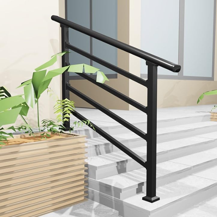 Stair Handrail, Hand Rails for Outdoor Steps, Fit 2 or 4 Steps Outdoor Stair Railing, Adjustable Front Porch Hand Rail, Galvanised Steel, with Installation Kit ( Color : 4 crossbar , Size : L-60cm )