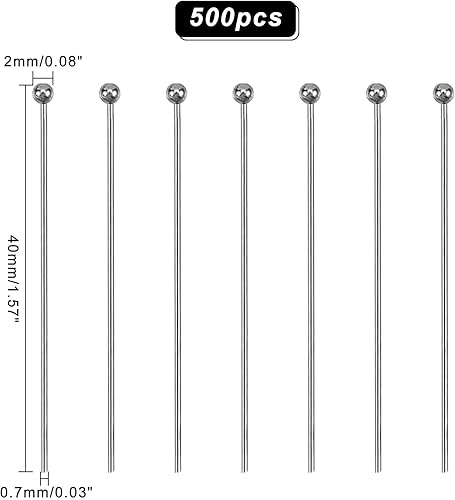 Miniatura 4 de PH PandaHall 500 pines de cabeza de bola de acero inoxidable 304 de 1.575 pulgadas, 21 horquillas flexibles para aretes, colgantes, pulseras,