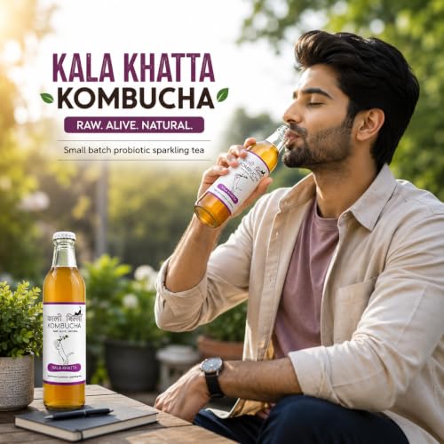 Image of KAALI BILLI Kombucha Kala Khatta, Pack of 4 | Fermented Tea, All Natural, Gut Healthy Drink | 4 x 250ml | Vegan, Preservative free, Low calorie, Low sugar