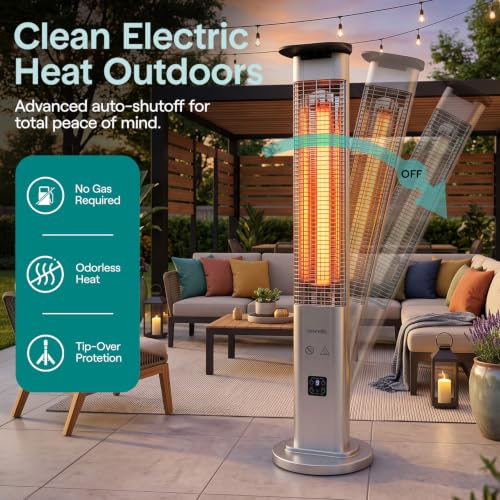 SereneLife Outdoor Electric Patio Heater - 900W Infrared Heater with Remote, Aluminum Reflector, Waterproof Design, IP65 Approved, Quiet Operation, Standing Porch Heater for Patio & Backyard - Image 5