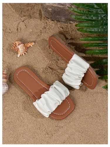 Image of GORGLITTER Girl's Ruched Single Band Chic Flats Square Open Toe Pu Leather Slide Sandals