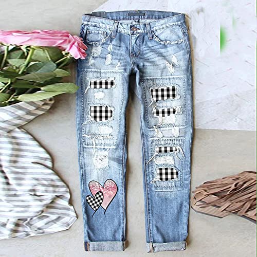Leggings effet jean patchwork déchiré taille moyenne style délavé - 4