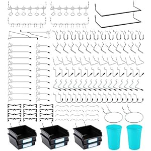 FRIMOONY Pegboard Hooks, with Bins, Peg Locks, for Organizing Various Tools, 204 PCS, 80 of Which are Locks