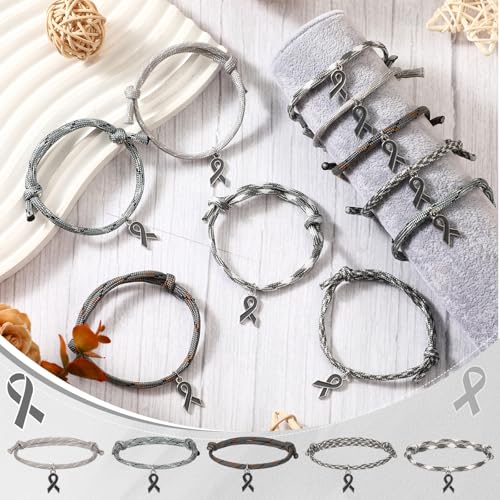 Tondiamo 30 Pcs Brain Cancer Awareness Bracelets Bulk with Grey Ribbon Cancer Prevention Month Accessories Brain Tumor Awareness Items for Men Women Charity Recognition Public Event3