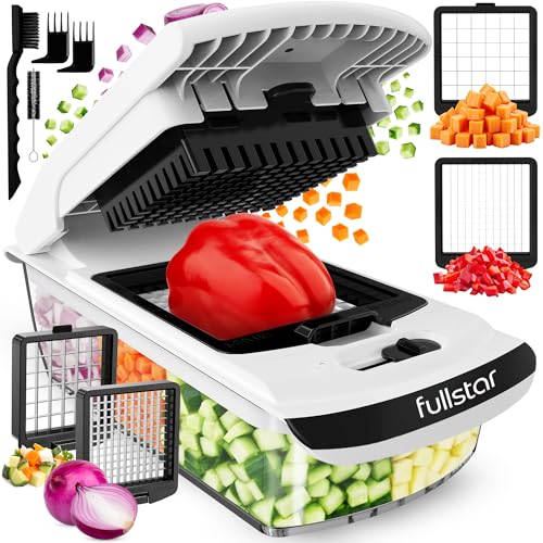 Fullstar Vegetable Chopper & Cutter - Slicer Dicer Spiralizer with Container for Food Veg Onion Cucumber Tomato Salad Potato French Fry - Kitchen Gadgets & Accessories (PRO 2-in-1, White)