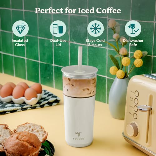Image of REDUCE Aspen - 20oz Vacuum Insulated Glass Tumbler - Extra Wide Straw & Lid