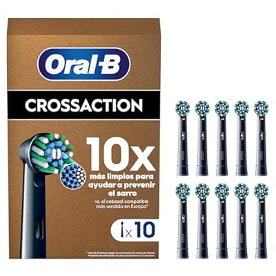 Oral-B Pro CrossAction Cabezales De Recambio ORIGINALES para Cepillo de Dientes Eléctrico Oral B Pro  Pack de 10 Recambios Con Indicador De Uso  Negro  Tamaño Buzón 