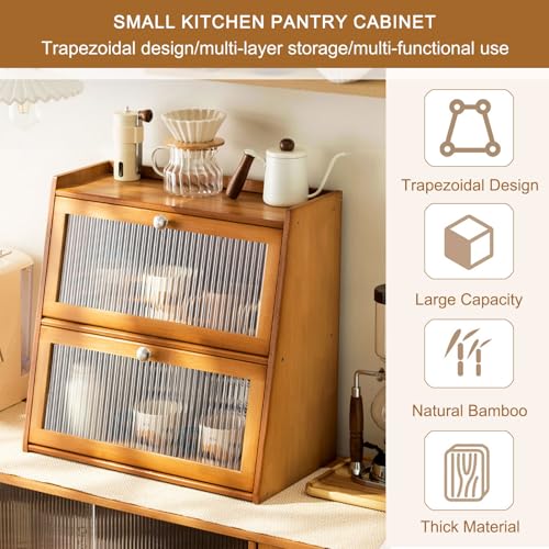 Elegante credenza da cucina in bambù, con sportello ribaltabile, per conservare spezie e alimenti, ecologico, salvaspazio, per casa e cucina