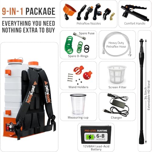 Image of PetraTools HD4000 Battery Powered Backpack Sprayer, 6 Hr Runtime, 6 Nozzles