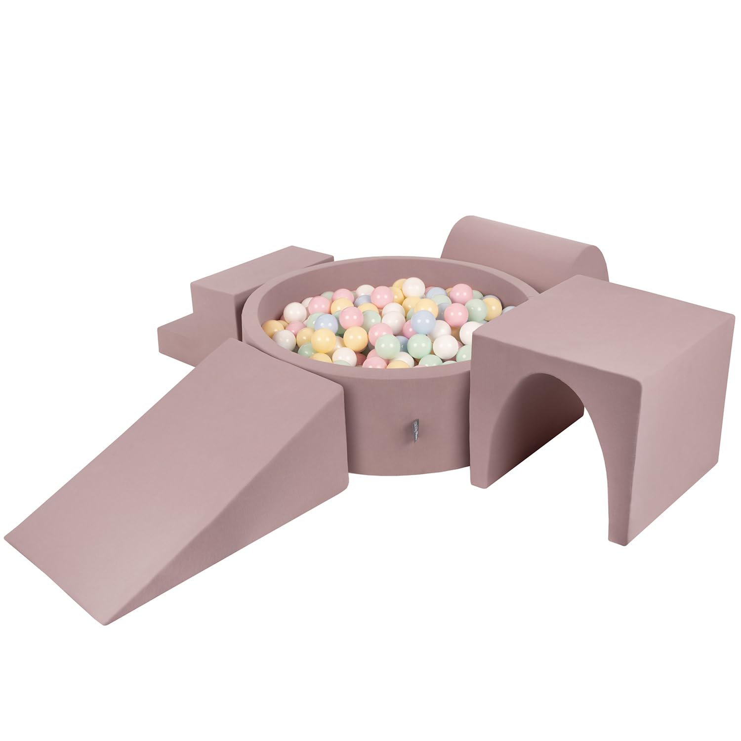 KiddyMoon Foam Playground For Kids With Round Ballpit (300 Balls ∅ 7Cm/2.75In) Soft Obstacles Course And Ball Pool, Heather: Pastel Blue/Pastel Yellow/White/Mint/Powder Pink