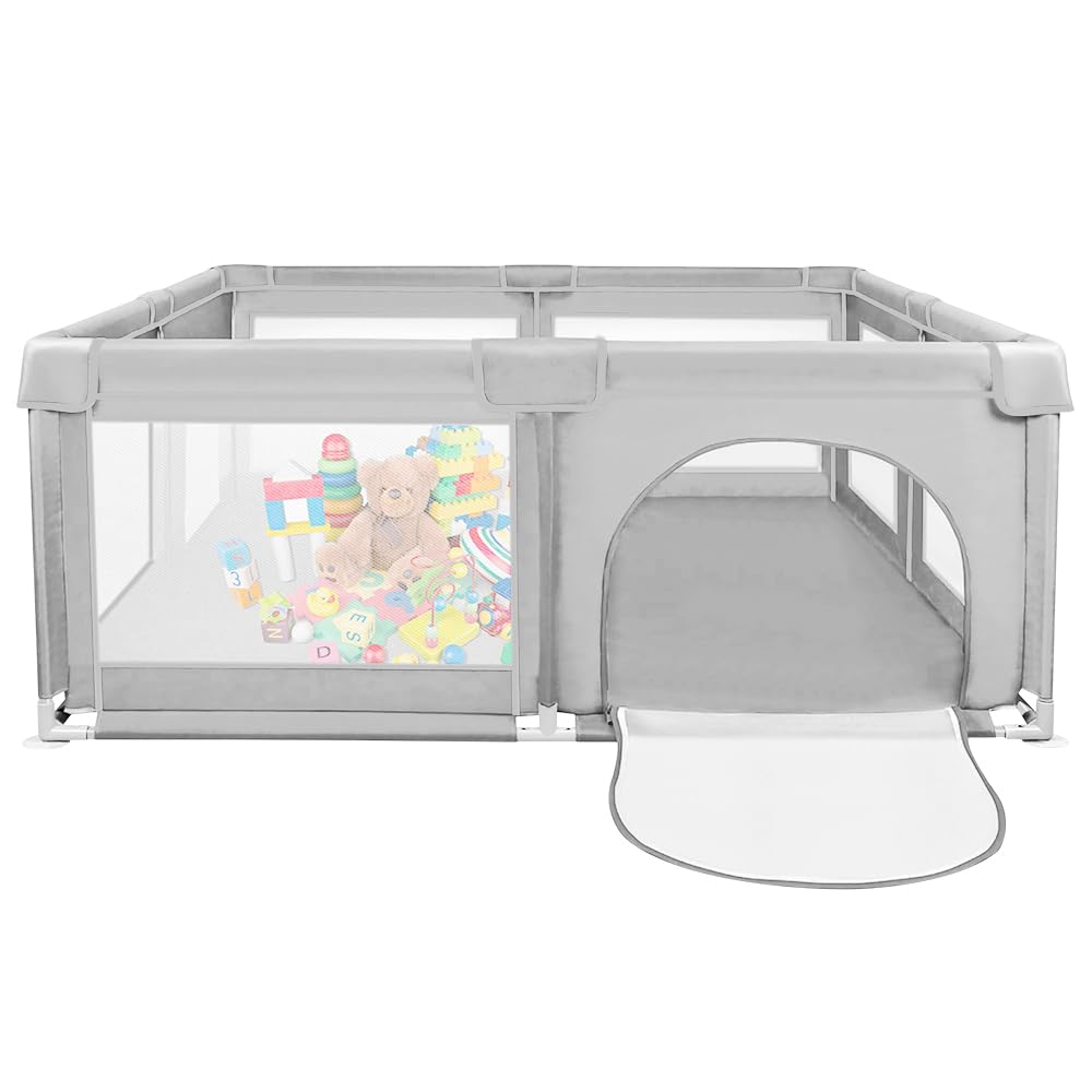Parc Enfant pour Appartement, Parc Bébé avec 4 Ventouses Inférieures et Porte Zippée, Parc de Jeux Bébé avec Maille Douce Respirante, Clôture Bébé Tissu Oxford (Gris clair-120 * 120 * 66cm)