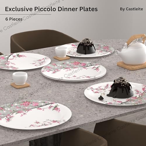 Image of Castleite Piccolo Melamine Dinner Plates Set of 6 - Full Size 11', Break Resistant, Round Designer Plate for Eating or Serving in Home, Kitchen Use or Cafe, Stainless (Rouge Blush)