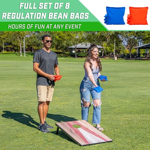 GoSports 3 x 2 ft Cornhole Board Set - Portable Outdoor Toss Game for Adults & Family - Includes Set of 8 Bean Bags with Built-in Storage - Rustic by GoSports - Image 4