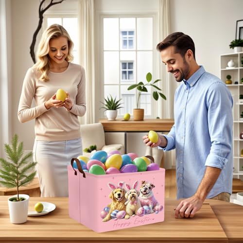 Image of Kid Rectangular Empty Easter Basket for Girl Boy Bunny Eggs Easter Basket Gift Baby Room Decor Storage Organizer (Dog Pink)