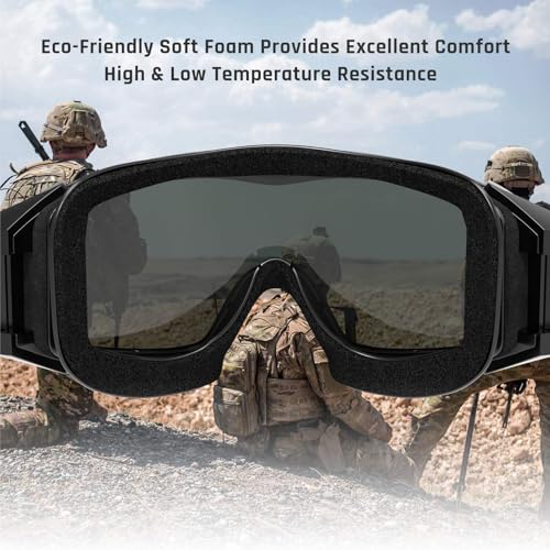 Feyachi Okulary Airsoft, ochrona UV400, wojskowe okulary ochronne Airsoft z 2 wymiennymi soczewkami, na polowanie, strzelanie, jazdę na motocyklu, sporcie (czarne)