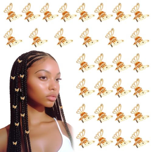 Ouligay 30 Pcs Gold Butterfly Hair Clips for Women Hair Rings for Braids Accessories Hollow Butterfly Metal Claw Clips Strong Hold 3D Gold Jewelry for Women Fashion Styling